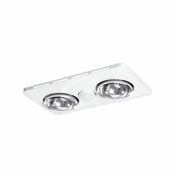 Essence 2 3-in-1 bathroom heater with 2 heat lamps and an LED light