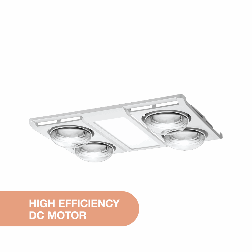 Profile Panel DC 4 3-in-1 Bathroom Heater with 4 Heat Lamps, Exhaust Fan and Tricolour LED Light
