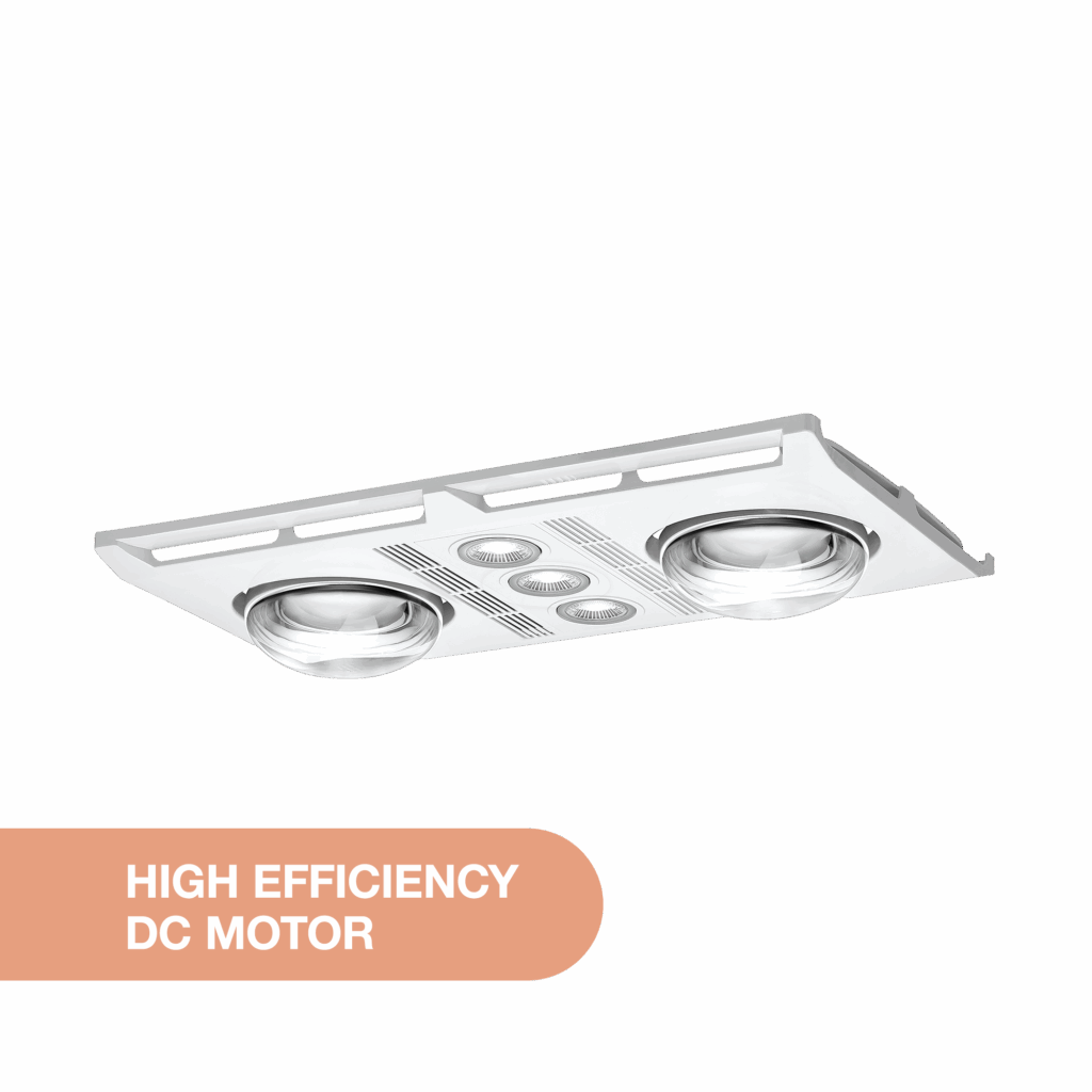 Profile Plus DC 2  3-in-1 Bathroom Heater with 2 Heat Lamps, Exhaust Fan and GU10 LED Light